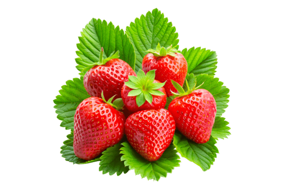 3D Fresh Strawberries with Leaves PNG – Versatile Design Resource for Creative Projects