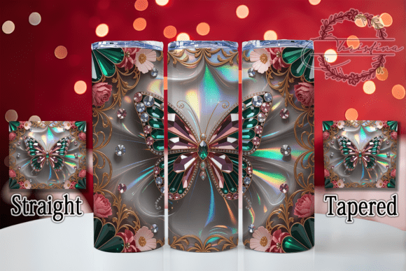 3D Jewel Flower Butterfly 20oz Tumbler Design