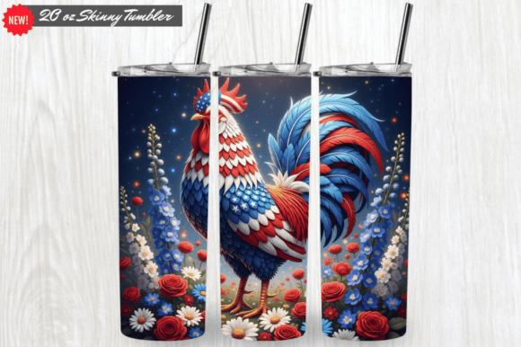 3D Patriotic Rooster Tumbler Wrap 20 Oz