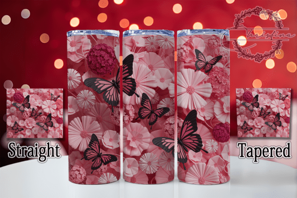 3D Pink Black Butterfly Tumbler: A Stylish Digital Design for Custom Drinkware
