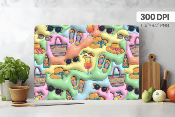 3D Puff Summer Accessories Cutting Board – A Fresh Design for Kitchen Enthusiasts and Print-on-Demand Sellers