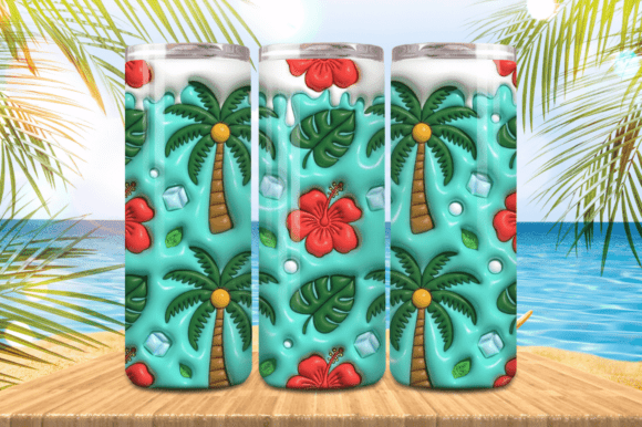 3D Puff Tree Flowers Summer Tumbler Wrap: A Digital Design for Custom Tumbler Enthusiasts