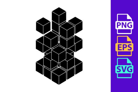 Abstract 3D Geometric Black Cubes Stack: A Modern Design Asset