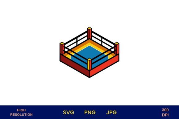Bright Boxing Ring Vector Icon in 3D