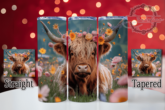 Discover the Charm of the 3D Whimsical Floral Highland Cow Tumbler Design