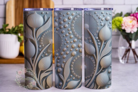 Elegant Botanical 3D Grey Tumbler Wrap P – A Versatile Design for Custom Tumbler Enthusiasts