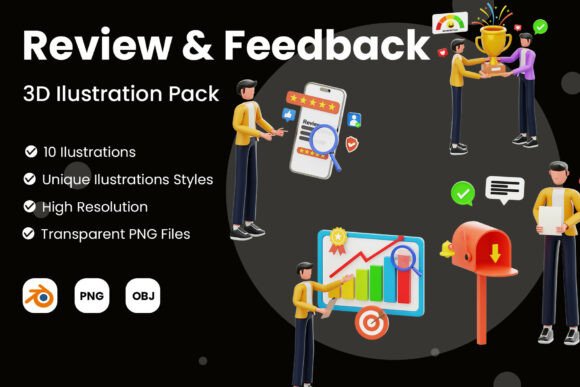 Enhancing Digital Communication with Review Feedback 3D Illustration