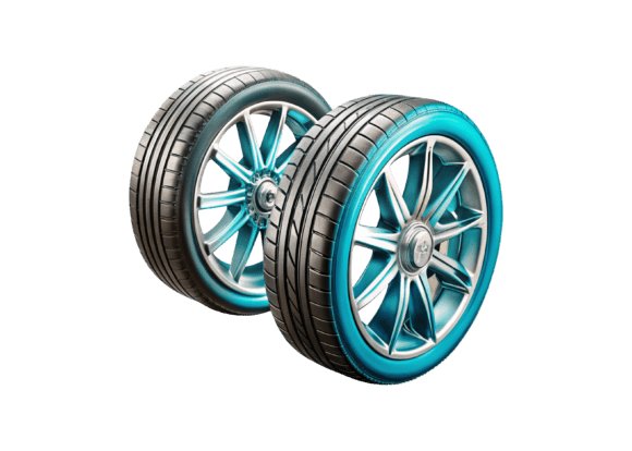 High-Quality 3D Render Car Tires with Metal Wheel PNGs for Creative Design Projects