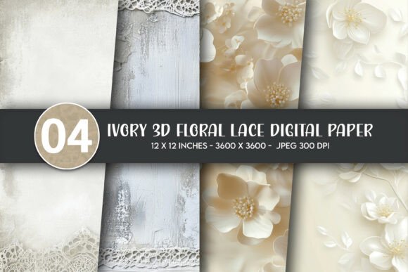 Ivory 3D Floral Lace Digital Paper