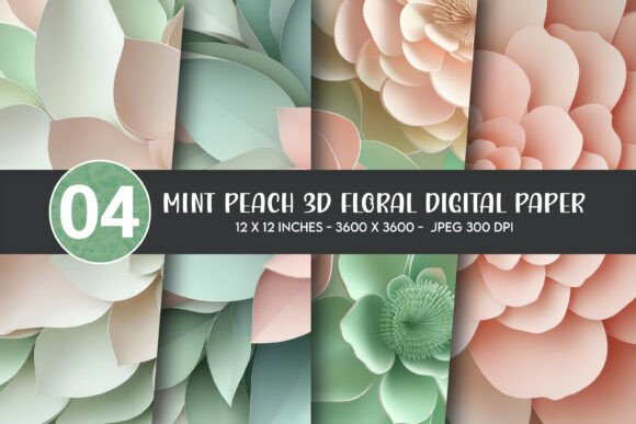 Mint Peach 3D Floral Digital Paper: A Versatile Design Resource for Creative Projects