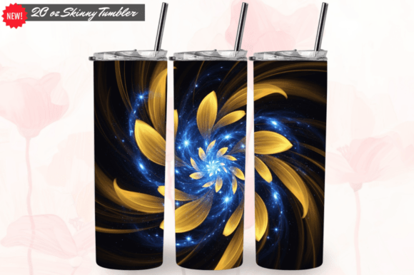 Neon 3D Sunflowers 20oz Tumbler Wrap PNG