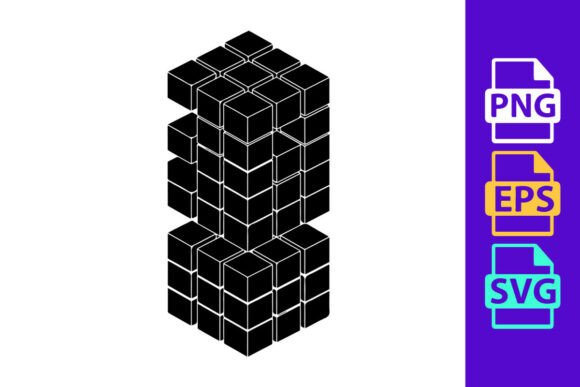 Stacked 3D Cubes Forming a Tall Column O