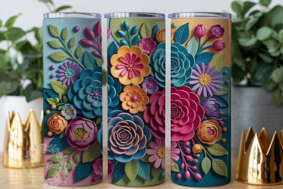 Vibrant 3D Floral Cluster 20oz Wrap